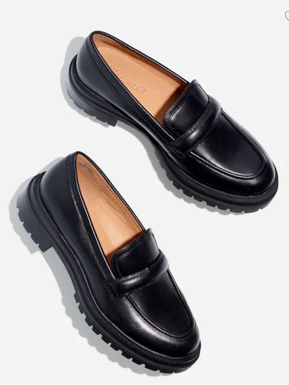 Madewell Black Leather Lugsole Loafers